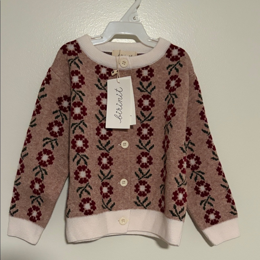 Floral Knit  Sweater - Cream/Tan w/Burgundy